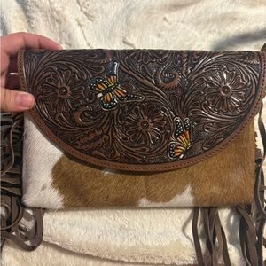 Cowhide and Leather Butterfly Clutch